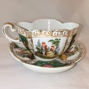 Antique Quatrefoil Teacup and Saucer